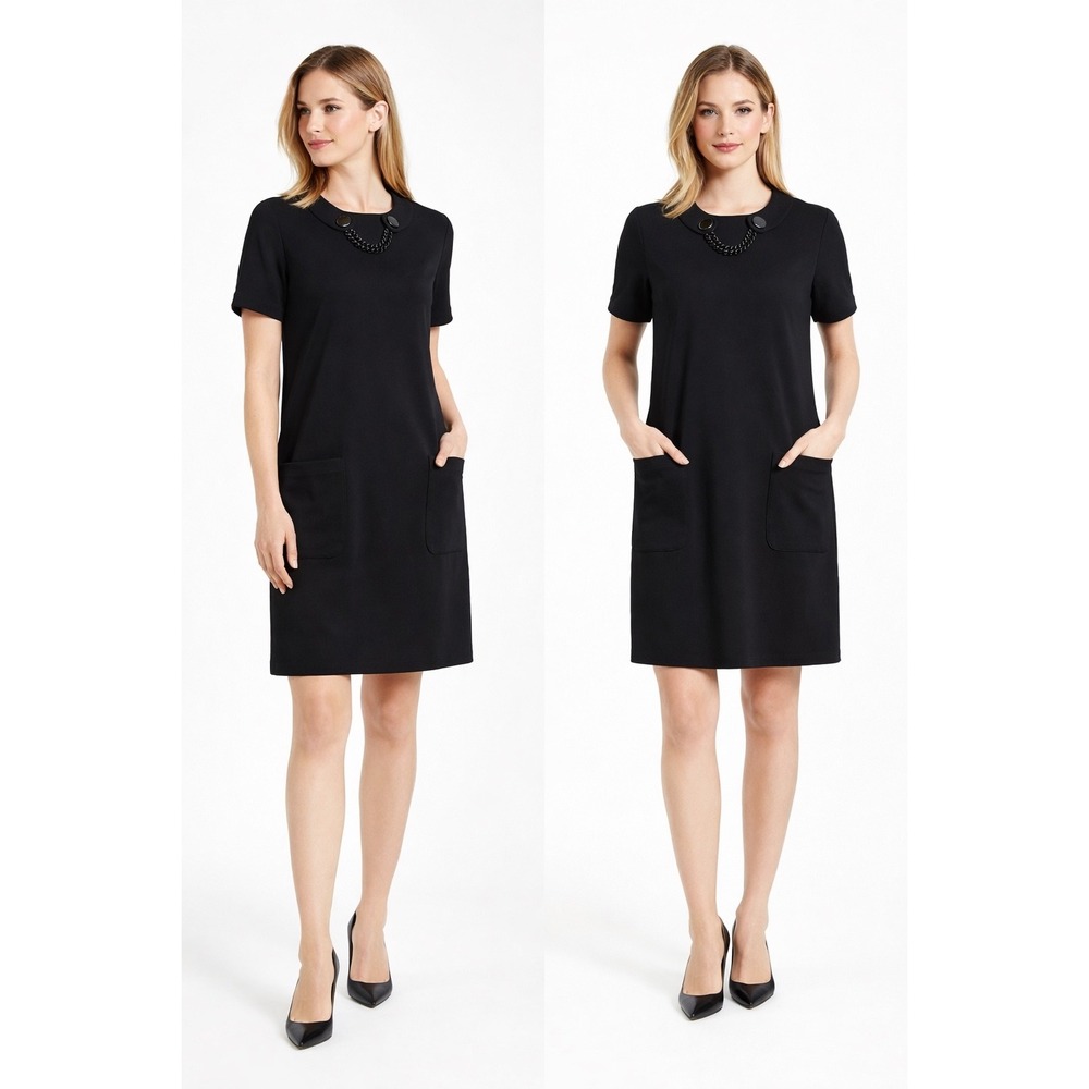 Kate Spade New York Black Chain Collar Shift Dress Short Sleeve Pocket Medium